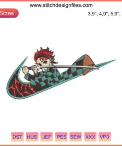Kamado Tanjiro Nike Logo Embroidery Design, Nike Inspired, Machine File, Demon Slayer Anime Style, High-Quality Embroidery