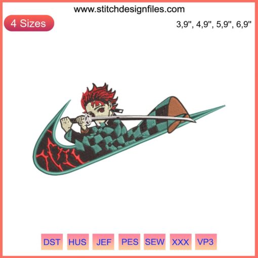 Kamado Tanjiro Nike Logo Embroidery Design, Nike Inspired, Machine File, Demon Slayer Anime Style, High-Quality Embroidery
