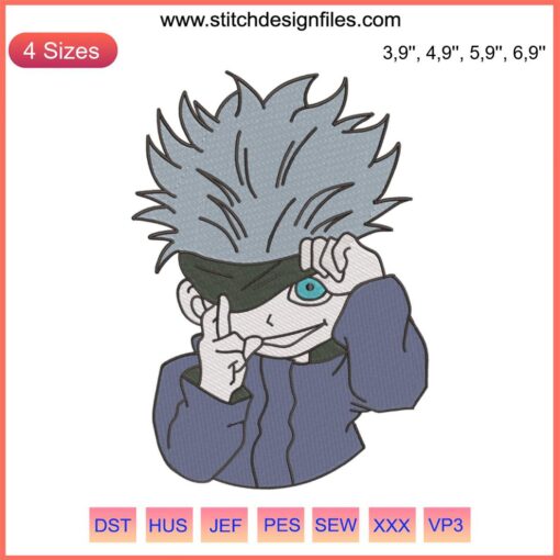 Gojo Satoru Anime Embroidery Design | Digital Machine File | Intricate Anime Embroidery Pattern | Jujutsu Kaisen Fan Art