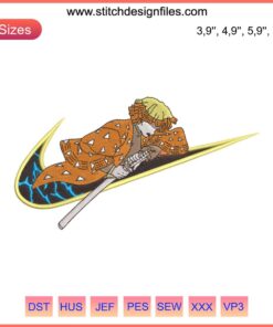 Zenitsu Agatsuma Nike Logo Embroidery Design, Demon Slayer Anime Machine File, intricate pattern for clothing embroidery.