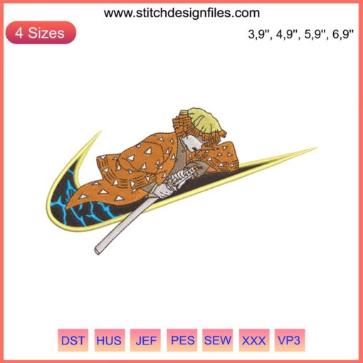 Zenitsu Agatsuma Nike Logo Embroidery Design, Demon Slayer Anime Machine File, intricate pattern for clothing embroidery.