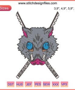 Kimetsu No Yaiba Hashibira Inosuke embroidered logo design, digital download, machine file, anime embroidery, instant download
