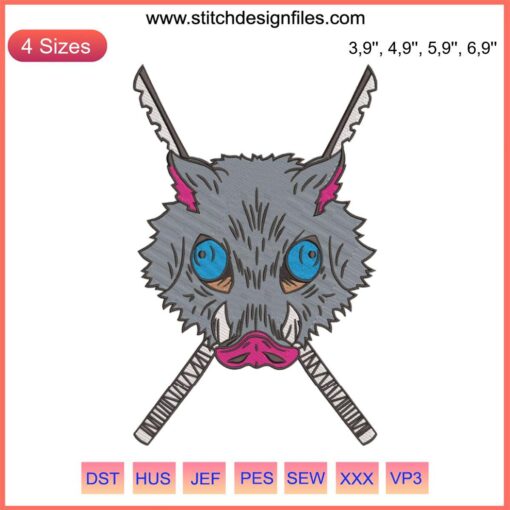 Kimetsu No Yaiba Hashibira Inosuke embroidered logo design, digital download, machine file, anime embroidery, instant download