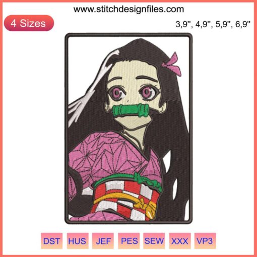 Nezuko Kamado Demon Slayer Embroidery Logo Machine Design File - Anime Manga, Digital Stitching Pattern, Unique Textile Art