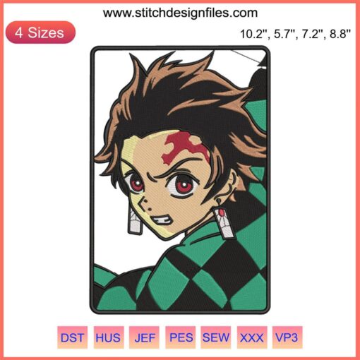 Tanjiro Kamado Embroidery Design | Digitized Anime Kimetsu No Yaiba Pattern | High-Quality Machine Embroidery File
