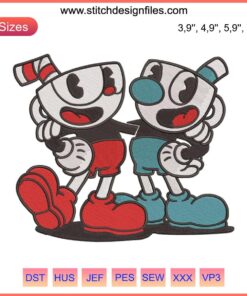 Cuphead and Mugman Logo Embroidery Design Machine File - Iconic Game Characters Patch Embroidery Digital Download