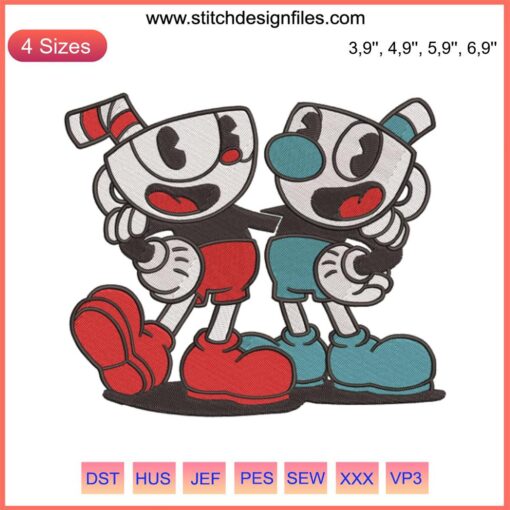 Cuphead and Mugman Logo Embroidery Design Machine File - Iconic Game Characters Patch Embroidery Digital Download