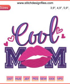 Cool Mom Logo Embroidery Design Machine File, Instant Download - Stylish embroidery pattern for moms, perfect for embroidery projects.