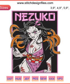 Nezuko Kamado Kimetsu No Yaiba Logo Embroidery Design | Digital Machine File | Anime-Inspired Sewing Pattern