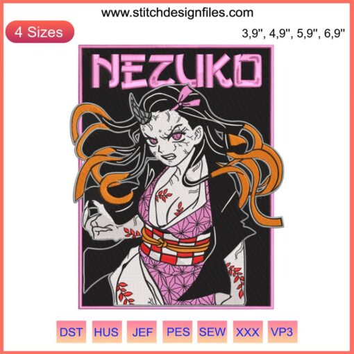Nezuko Kamado Kimetsu No Yaiba Logo Embroidery Design | Digital Machine File | Anime-Inspired Sewing Pattern