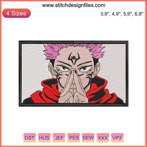 "Ryomen Sukuna Anime Embroidery Design, Jujutsu Kaisen Digitizing File, Intricate Sukuna Portrait, Anime Embroidery Pattern"