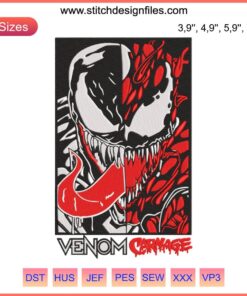Venom and Carnage logo embroidery design file, instant download, high-quality machine pattern, Marvel comic villains, craft project.