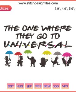 Friends-themed family vacation T-shirt with matching embroidery, universal logo, vibrant colors, perfect for group outings.