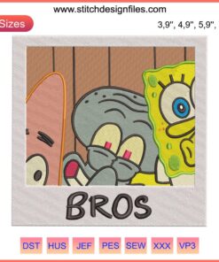 Nickelodeon Spongebob Squarepants Bros Logo Embroidery Design, digital file, colorful cartoon character, machine embroidery pattern.