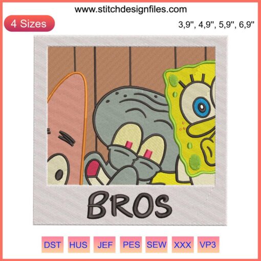 Nickelodeon Spongebob Squarepants Bros Logo Embroidery Design, digital file, colorful cartoon character, machine embroidery pattern.