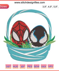 Spiderman and Venom funny basket logo embroidery design file for embroidery machine, superhero embroidery pattern.
