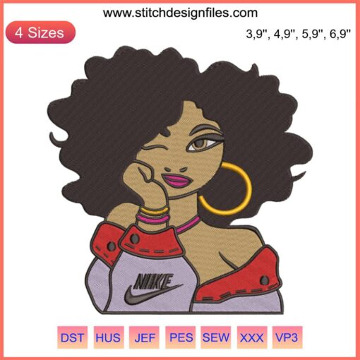 Nike Girl Logo Embroidery Design File for Embroidery Machine - Nike Logo with Girl Silhouette Embroidery Pattern