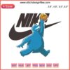 Nike stylized Cookie Monster logo embroidery design file for embroidery machine, featuring vibrant blue embroidery threads.