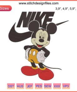 Nike Mickey Mouse logo embroidery design file for embroidery machines, featuring iconic character integration, high-quality stitch pattern.