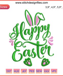 Colorful Happy Easter Logo Embroidery Design File for Machine Embroidery, Easter Day Theme, Festive Text and Egg Icons