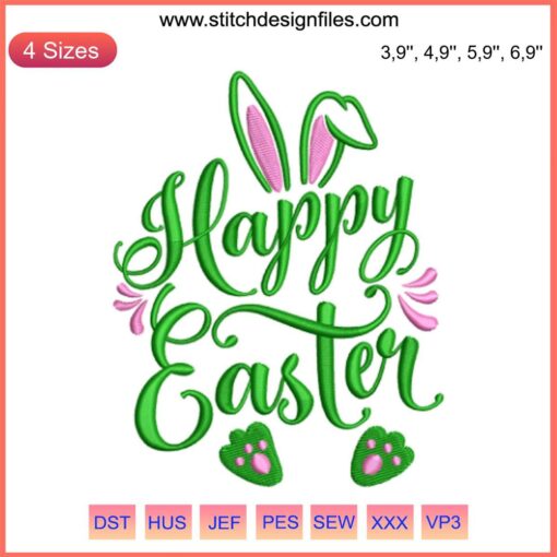 Colorful Happy Easter Logo Embroidery Design File for Machine Embroidery, Easter Day Theme, Festive Text and Egg Icons