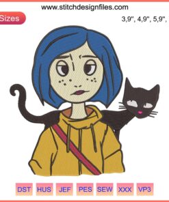 Coraline Black Cat Logo Embroidery Design File for Machine Embroidery - Unique Vector Art