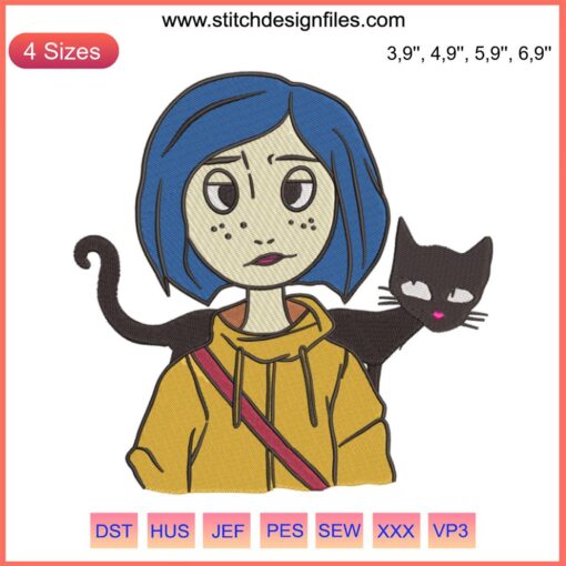 Coraline Black Cat Logo Embroidery Design File for Machine Embroidery - Unique Vector Art