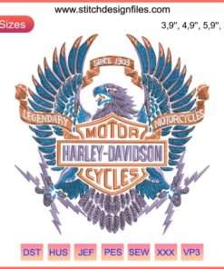 Harley Davidson Eagle Logo Embroidery File | Machine Design, Biker Emblem, HD Patch, Sewing Pattern, Instant Download