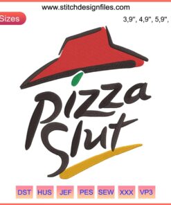 Pizza Slut Logo Embroidery Design: Love Pizza Text, Red Slice, Instant Digital Download, Creative Pizza Sewing Pattern