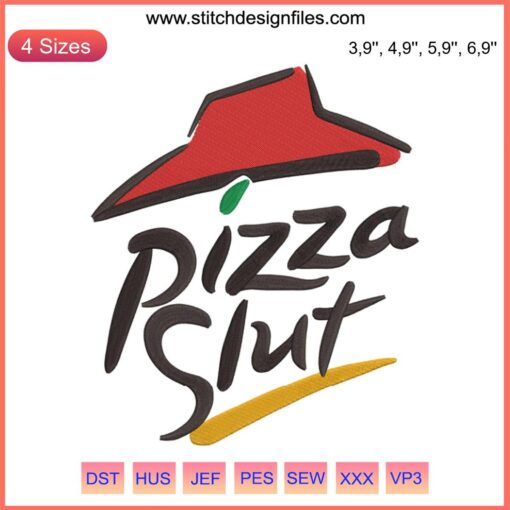 Pizza Slut Logo Embroidery Design: Love Pizza Text, Red Slice, Instant Digital Download, Creative Pizza Sewing Pattern