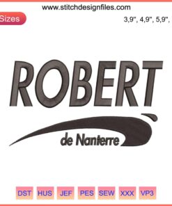 Nike Robert De Nanterre logo embroidery design file for embroidery machines, showcasing intricate logo stitching details.