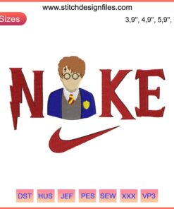 Nike Harry Potter logo embroidery design file for embroidery machine; intricate, themed pattern for customizing apparel.