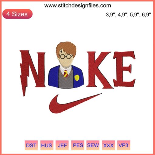 Nike Harry Potter logo embroidery design file for embroidery machine; intricate, themed pattern for customizing apparel.