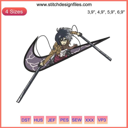 Mikasa Ackerman Attack on Titan Embroidery Design File for Machine Use - Anime Logo Embroidery Pattern