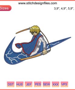 Nike Kurapika Hunter Anime Logo Embroidery Design File - Nike Inspired, features Kurapika in athletic motif for sewing projects.