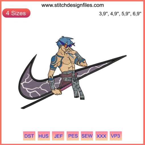 Nike Kamina Tengen Toppa Gurren Lagann Logo Embroidery Design File, Nike-inspired anime embroidery, digital design pattern.