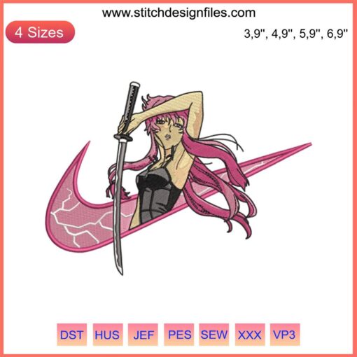 Nike Yuno Gasai Embroidery Design File | Anime-Inspired Art, Future Diary Redial, Detailed Stitching, Unique Digital Download