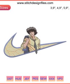 Spike Spiegel Embroidery Logo: Cowboy Bebop x Nike Design File, Anime-Inspired Digital Art for Embroidery Projects.