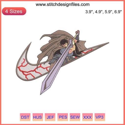Guts Berserk Logo Embroidery Design File, Nike-Inspired, Custom Patch, Anime-Themed, Digital Download for Embroidery