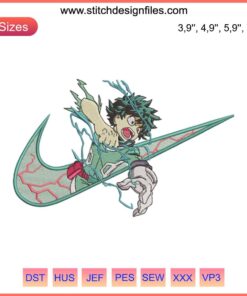 Midoriya Izuku My Hero Academia Nike-Inspired Embroidery Design File Logo | Anime Embroidery Pattern