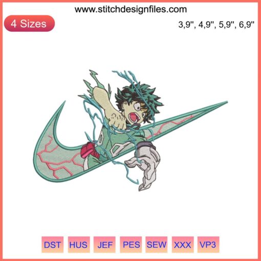 Midoriya Izuku My Hero Academia Nike-Inspired Embroidery Design File Logo | Anime Embroidery Pattern