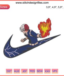 Shoto Todoroki Logo Embroidery Design: Nike-Inspired My Hero Academia Style, Stylish Anime Apparel Accessory.