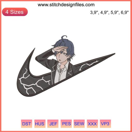 Hachiman Hikigaya My Teen Romantic Comedy Embroidery Design, Nike-Inspired Logo, Anime Fan Art, Digital Embroidery Pattern