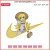 Shinobu Oshino Zoku Owarimonogatari Nike-Inspired Logo Embroidery File: Stylish Anime-Inspired Design for Apparel Customization.