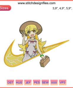 Shinobu Oshino Zoku Owarimonogatari Nike-Inspired Logo Embroidery File: Stylish Anime-Inspired Design for Apparel Customization.