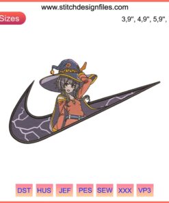 Megumin Witch Hat Logo Embroidery Design File, Nike-Inspired Style, Anime-Inspired Stitch Design, Instant Download.
