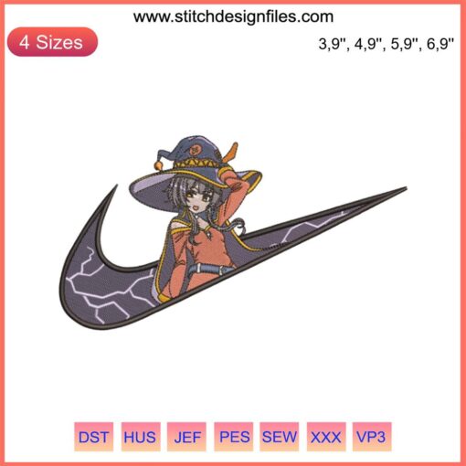 Megumin Witch Hat Logo Embroidery Design File, Nike-Inspired Style, Anime-Inspired Stitch Design, Instant Download.