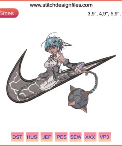 Rem Re: Zero Logo Embroidery Design File: Nike-Inspired, Compatible with Embroidery Machine, Anime-Themed Design