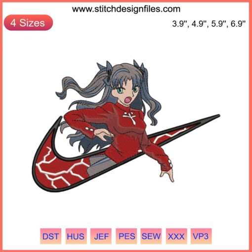 Tohsaka Rin Embroidery Design | Type-Moon Anime Digitizing File | Detailed Anime Character Stitch Design