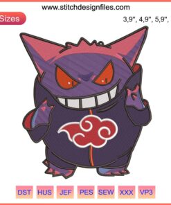 Gengar Pokémon Costume with Uchiha Itachi Logo Embroidery Design | Machine-Ready Pattern